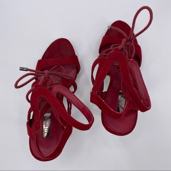GUESSE Sexy Red Velvet Lace Up High Top Stilettos - Picture 6 of 7